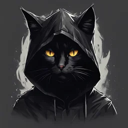 black cat with a hood in jagged art style