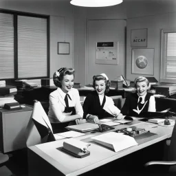 1950s office secretaries working in an office on the moon, having fun in agent provocateur