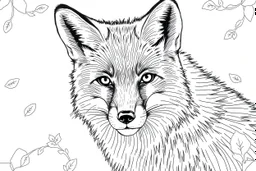 colouring book page, portrait of a fox