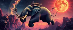 bear ant eater elephant floating in 4 dimensions, goa trance movie poster, stylized art