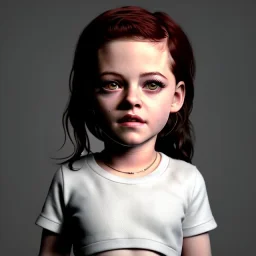 Kristen stewart toddler, full body, dramatic lighting, hyper realistic