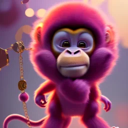 pixar style anamorphic cute monkey baby, smiling, gangsta gold neckless, full body, magenta puffer jacket, manila city backdrop, dramatic lighting, hyper-realistic, unreal engine 5, 16k. full detailed