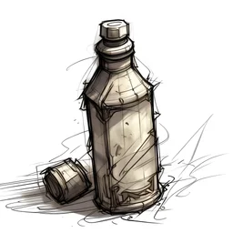 water bottle, post-apocalyptic, rough sketch