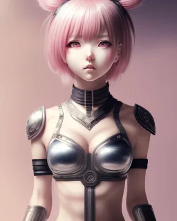 Detailed cute anime Kunoichi girl, pink hair buns, pink bangs, black latex bodysuit, intricate details, full body portrait, keep head in frame, slight smile, black Japanese motif, concept art, highly detailed, digital painting, concept art, sharp focus, illustration, art by Yoji Shinkawa, WLOP and greg rutkowski and alphonse mucha and artgerm and yanjun Chen and Junji ito and Makoto Shinkai, HDR, octane render