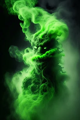 green Smoke in a shape of a monster humanoid smoke