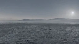 evening atmosphere of calm and solitude, lake + moon, on the horizon