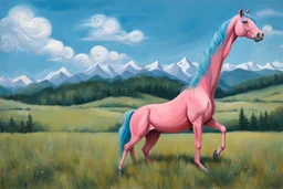 a big plastic pink horse like a 19th painting