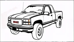 redraw this image of a 1990 GMC sierra with extended cab and the larger mirrors, line art with improved quality