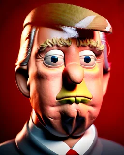 Waist up Portrait, Donald trump muppet, Wes Anderson style, photo studio, unreal engine 5, god lights, ray tracing, RTX, lumen lighting, ultra detail, volumetric lighting, 3d.