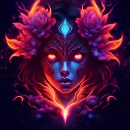 neon, abstract, amazing shadow and lightning, 4k, cinematic, glowing eyes, cosmic, face, dream, space, stars, amazing, art, glowing, fire, fantasy, crazy, ultimate, club, insane, digital painting, watercolor, flowers, flower background, pagan, runes