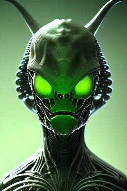 alien, head, evil,green eyes, weapons, blood, 8k, finely detailed, photo realistic, HR Giger style