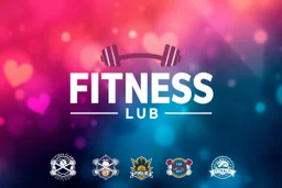 A design for a fitness club with a beautiful, amazing and special background with sports logos below the image.