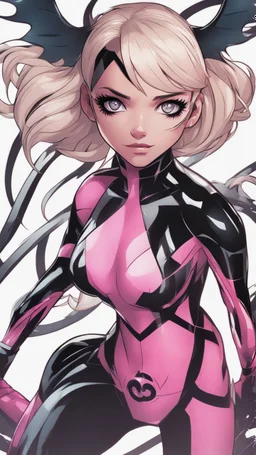 A close picture to Mix between gwenpool and symbiote, intricate details, highly detailedin in solo leveling shadow art style