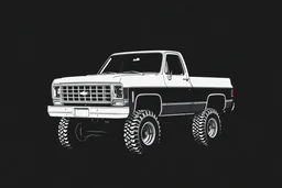 1973 Chevrolet square body truck 4x4 facing a little to the left, dark gray background, high contrast black and white vector