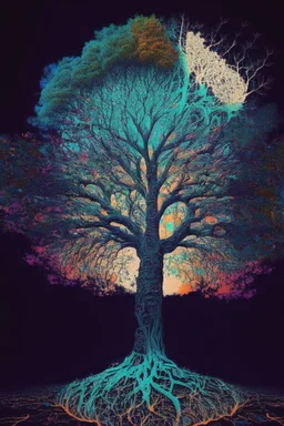 Tree of life, glitch art, impresionism