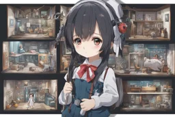 Little girl in 2D anime doll artstyle, horror them, hospital, doll body, apocalypse, intricate details, highly detailed, high details, detailed portrait, masterpiece,ultra detailed, ultra quality