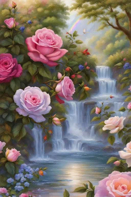 Trés belles roses, rainbows, beautiful colors gardens , flowers, cascades