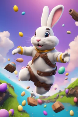 Easter bunny falling from the skye in to a pit animated like he is gliding in fortnite