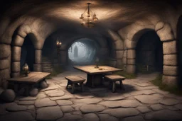 fantasy medieval underground with table