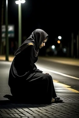 Wanita hijab ditinggal kekasih diujung jalan malam