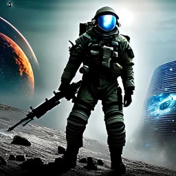 apocalypses, chaotic, magnificent, realistic, colorful, massive, epic, cinematic, 8k, HD, Ultra High Definition, photo film, hyper-detailed, Future Army soldier, astronaut military army, space helmet, glass visor, realistic proportions, no duplicates