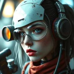 a pretty cyberpunk girl, cyborg, retro futuristic, aged, damaged, stylised, digital art