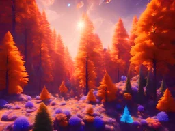 orange and blue crystal cosmic and galactic ambiance hill sky sunny trees , full of details, smooth, bright sunshine，soft light atmosphere, light effect，vaporwave colorful, concept art, smooth, extremely sharp detail, finely tuned detail, ultra high definition, 8 k, unreal engine 5, ultra sharp focus