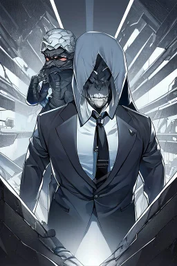 a scary figure wearing a suit and tie with no face