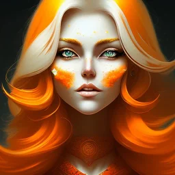 fantasy setting, woman, orange and white hair, wavy hair, freckles, ranger, more orange hair, more white hair