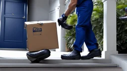 delivery man wears crocs shoes at the gate