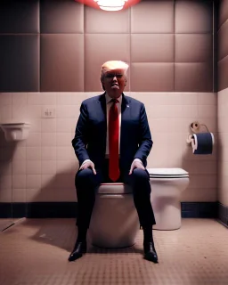 Donald Trump sitting in toilet scene, pants down, realistic image, hooper style, concept art, smooth, unreal engine 5, god lights, ray tracing, RTX, lumen lighting, ultra detail, volumetric lighting, 3d.