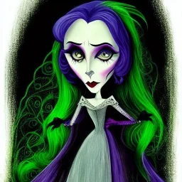 extrem tim burton style and disney style of an old and extrem malicious stepmother, sharp focus, sneaky eyes, old face