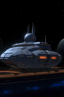 Orion jumpship docket in Federation space port