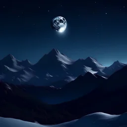 imagen de la luna entre las montañas en una noche estrellada