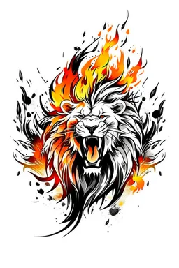 roaring fire lion ink logo, white background