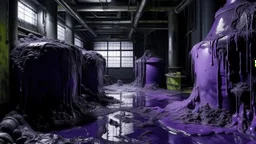 A dark purple facility plant zone with toxic sludge painted by Auguste Rodin