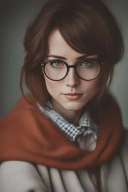 Brunette, freckles, glasses, female