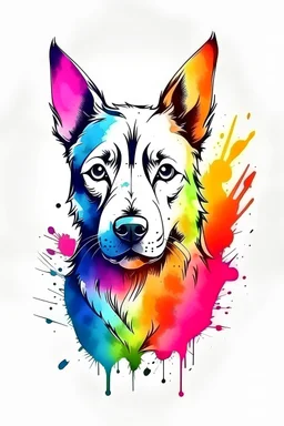 high quality, logo style, Watercolor, powerful colorful cute dog logo facing forward, monochrome background, by yukisakura, awesome full color,