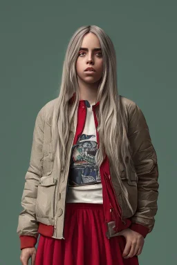 Billie Eilish, in a skirt, photorealistic, 8k