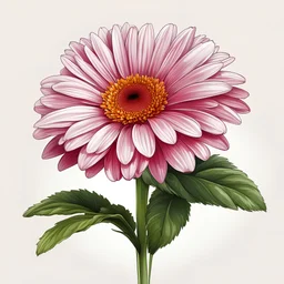 a gerbera daisy plant on white background, illustration