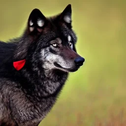 Black wolf with red in ears and on snout