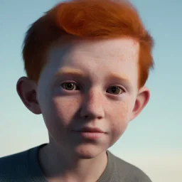 short redheaded boy/kid with a long face and freckles, realistic, 8k, curly bangs. fat