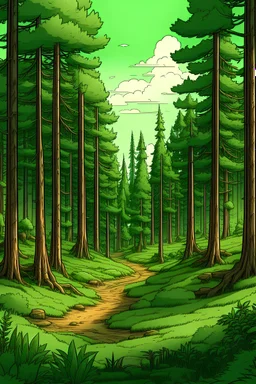 green pine forest style of elmore, five adventurers