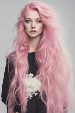 beautiful young woman with long pink hair