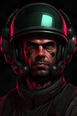 A DIGITAL ART portrait of a sci-fi pilot man. He is 30 years old. He has a pilot helmet.