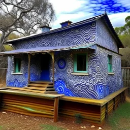 A pale purplish silver haunted Halloween themed house designed in Australian aboriginal art painted by Vincent van Gogh