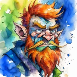 dnd, fantasy, watercolour, humongous strokes, stylistic, portrait, illustration, furry, a mad man personable face