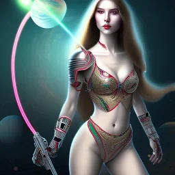 long hair lady warrior bra with laser blade on Saturn