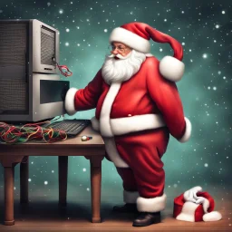 Santa Claus installing a Linux distribution