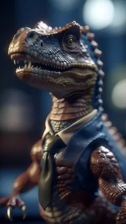 dinosaur wearing a neck tie, shot on Hasselblad h6d-400c, zeiss prime lens, bokeh like f/0.8, tilt-shift lens 8k, high detail, smooth render, down-light, unreal engine, prize winning